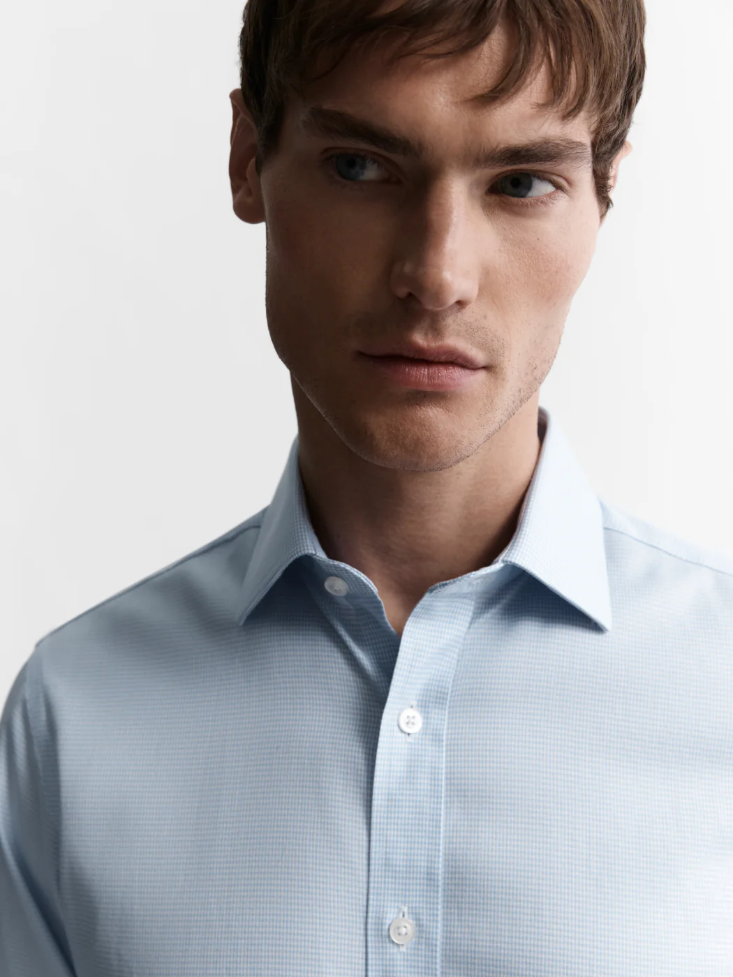 Non-Iron Light Blue Dogtooth Regular Fit Dual Cuff Cassic Collar Shirt - Image 6